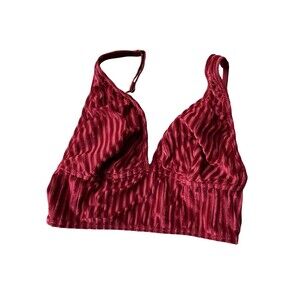 PINK Victoria’s Secret Velvet Stripe Bralette XS Burgundy Wireless Lounge Bra